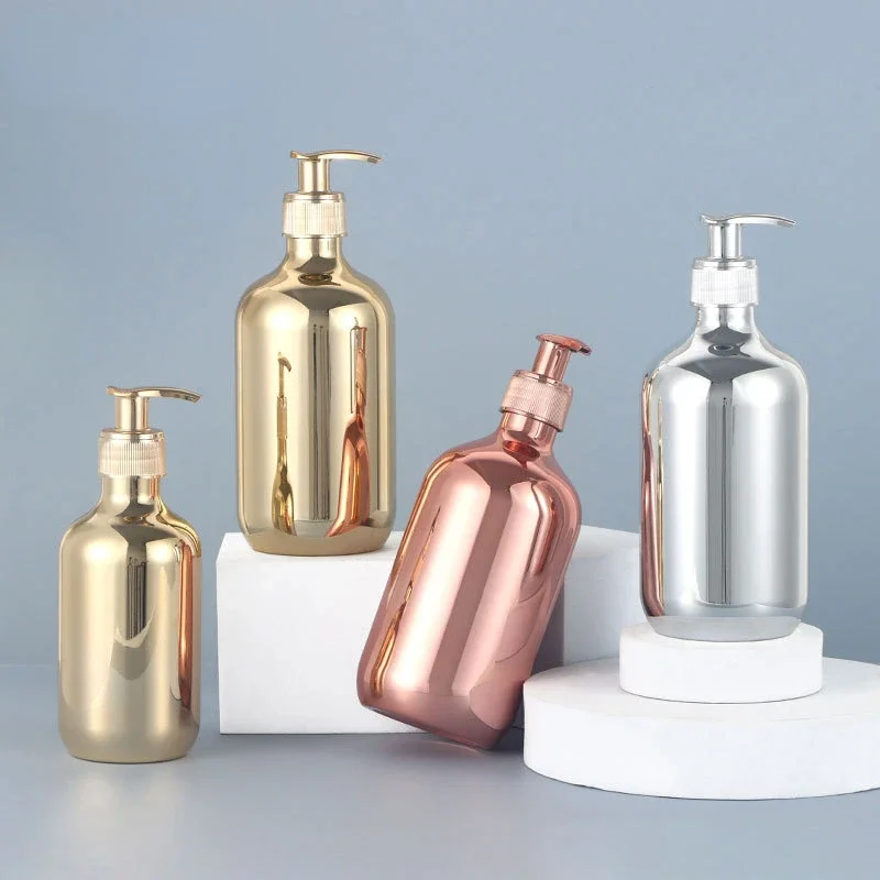 Luxury Skincare Packaging - Botol sampo 500ml Electroplating emas perak